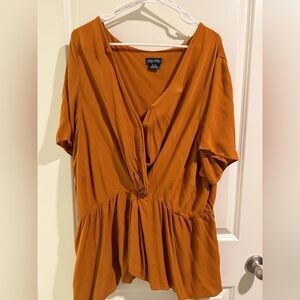 City Chic Orange Wrap Peplum Blouse Short Sleeve